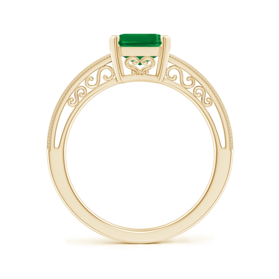 9x7mm AAA Emerald Cut Emerald Solitaire Ring with Milgrain in Yellow Gold side-1