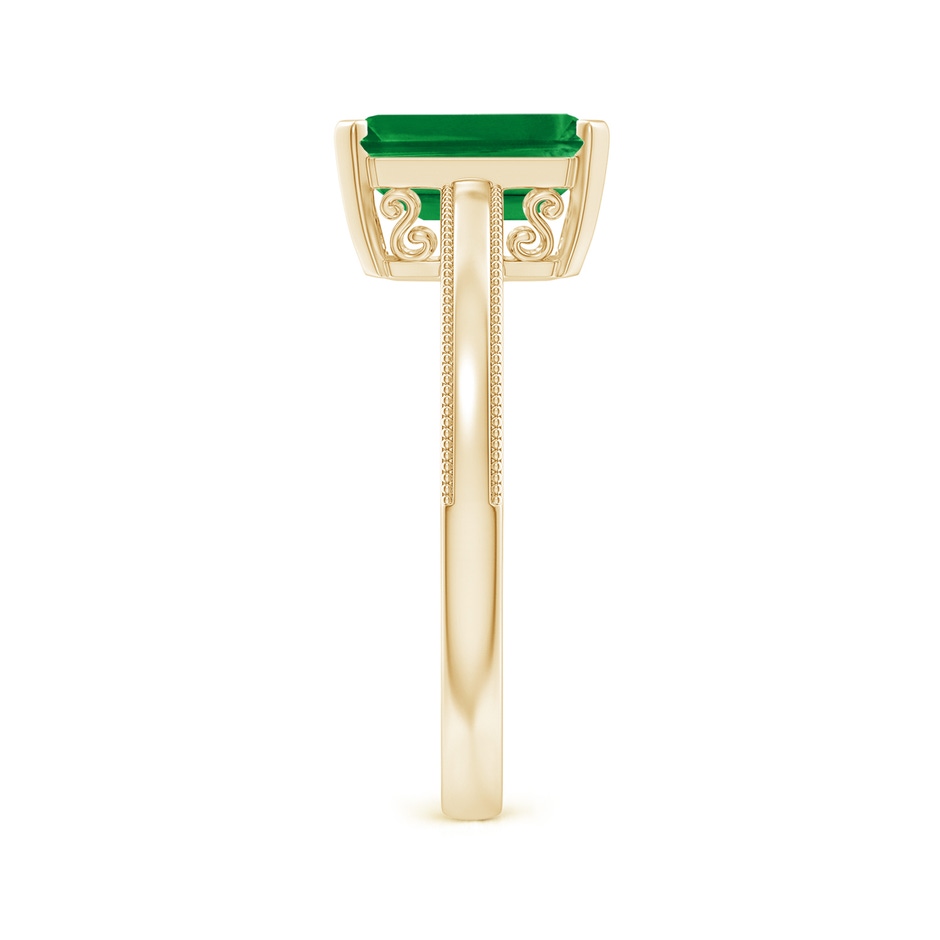 9x7mm AAA Emerald Cut Emerald Solitaire Ring with Milgrain in Yellow Gold side-2