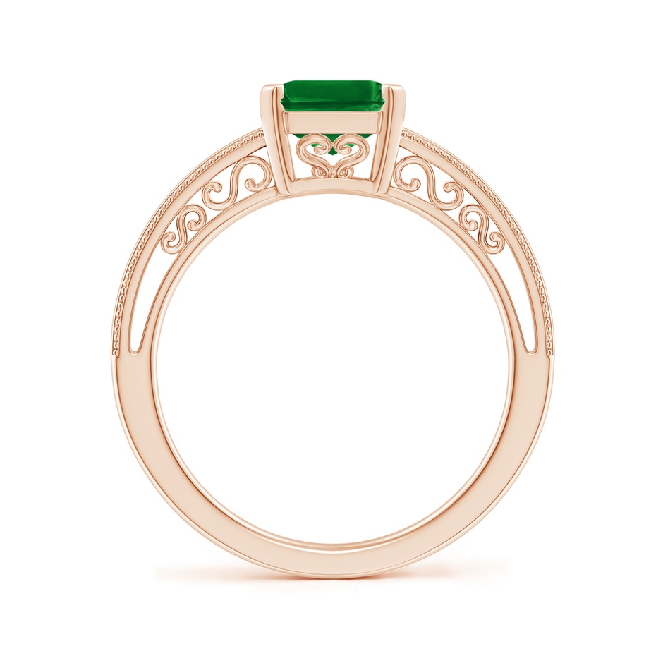 9x7mm AAAA Emerald Cut Emerald Solitaire Ring with Milgrain in Rose Gold Side-1