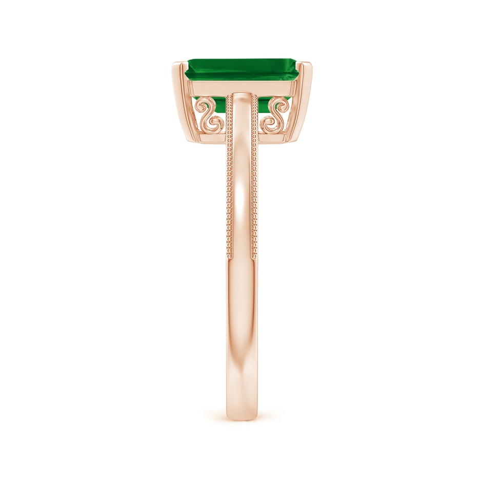 9x7mm AAAA Emerald Cut Emerald Solitaire Ring with Milgrain in Rose Gold Side-2