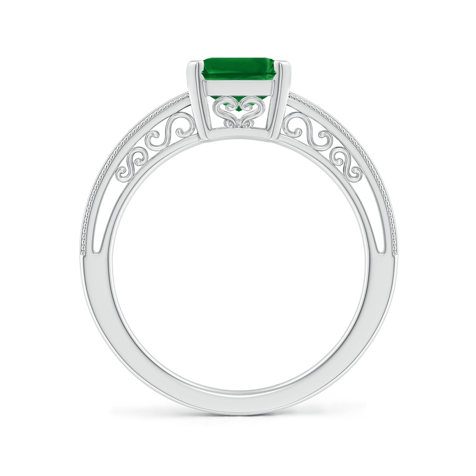 9x7mm AAAA Emerald Cut Emerald Solitaire Ring with Milgrain in White Gold Side-1