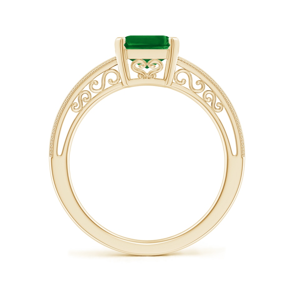 9x7mm AAAA Emerald Cut Emerald Solitaire Ring with Milgrain in Yellow Gold side-1