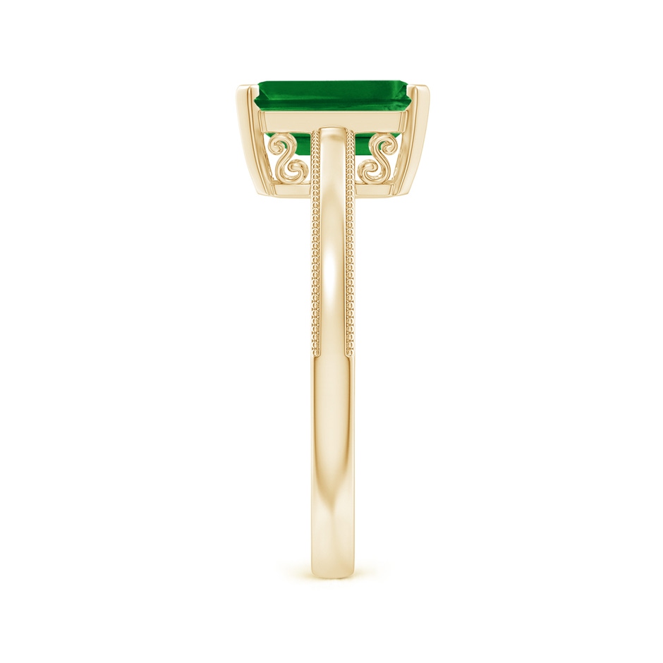 9x7mm AAAA Emerald Cut Emerald Solitaire Ring with Milgrain in Yellow Gold side-2