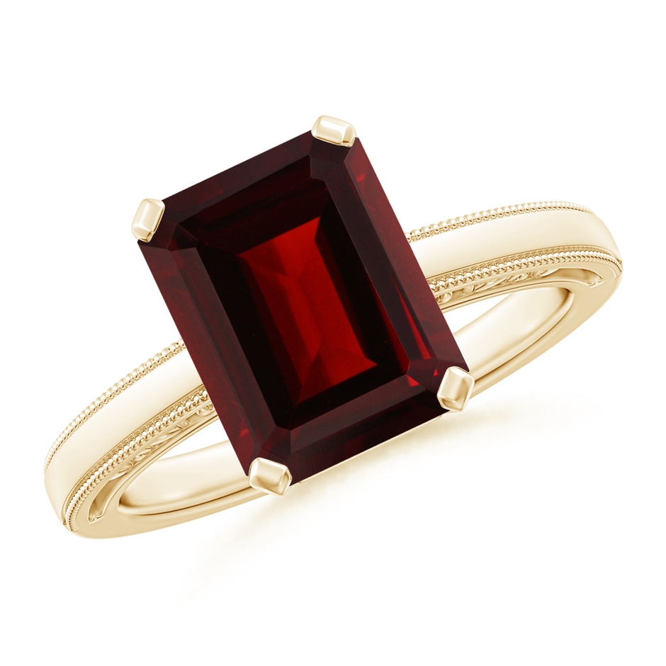 10x8mm AA Emerald Cut Garnet Solitaire Ring with Milgrain in Yellow Gold 