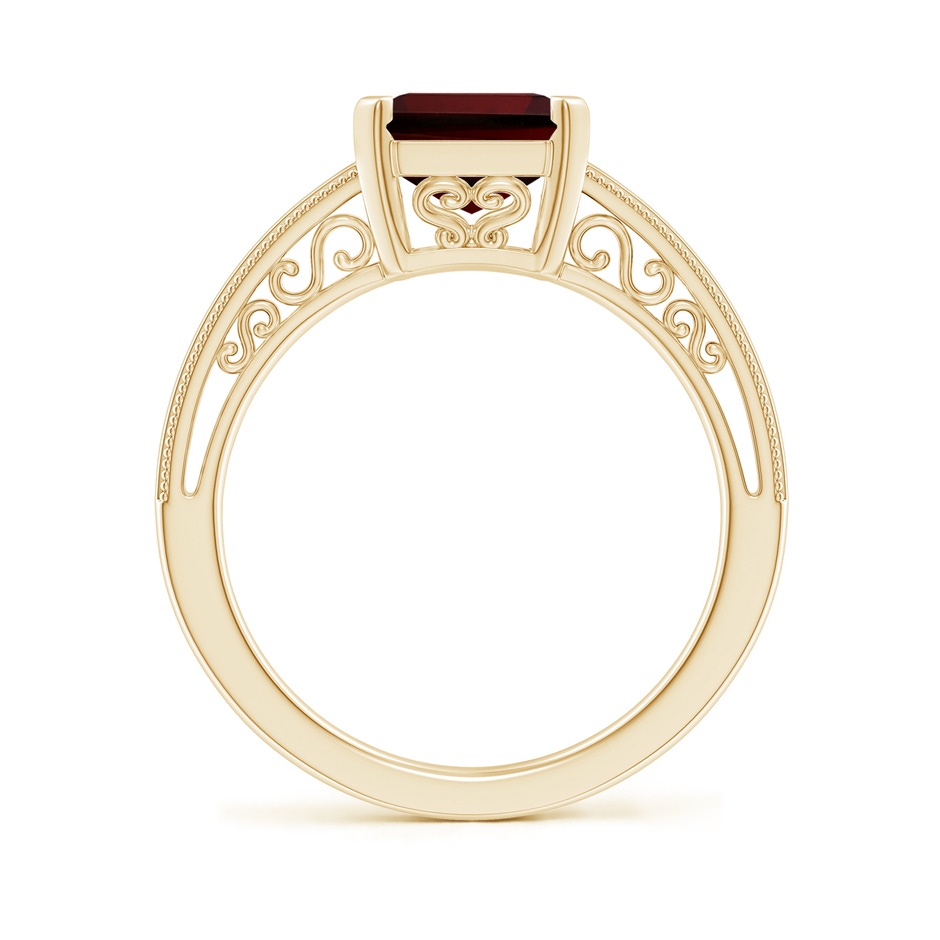 10x8mm AA Emerald Cut Garnet Solitaire Ring with Milgrain in Yellow Gold Side-1