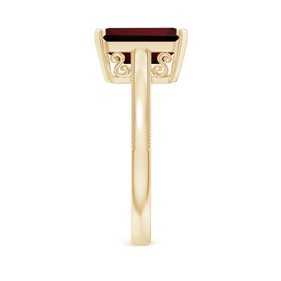 10x8mm AA Emerald Cut Garnet Solitaire Ring with Milgrain in Yellow Gold Side-2