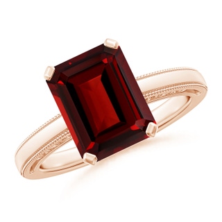 10x8mm AAAA Emerald Cut Garnet Solitaire Ring with Milgrain in Rose Gold