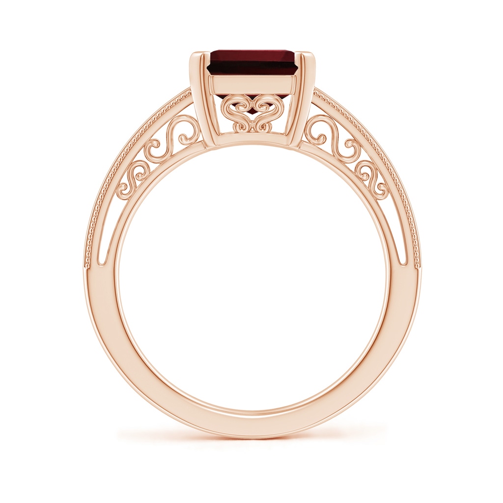 10x8mm AAAA Emerald Cut Garnet Solitaire Ring with Milgrain in Rose Gold - Side_1