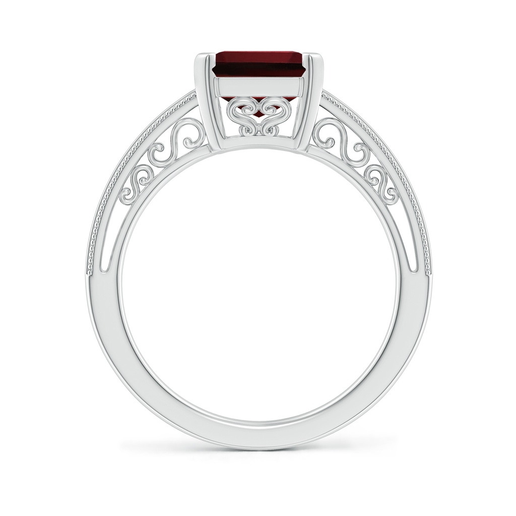 10x8mm AAAA Emerald Cut Garnet Solitaire Ring with Milgrain in White Gold - side_1