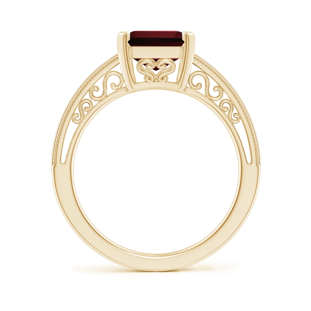10x8mm AAAA Emerald Cut Garnet Solitaire Ring with Milgrain in Yellow Gold - side_1