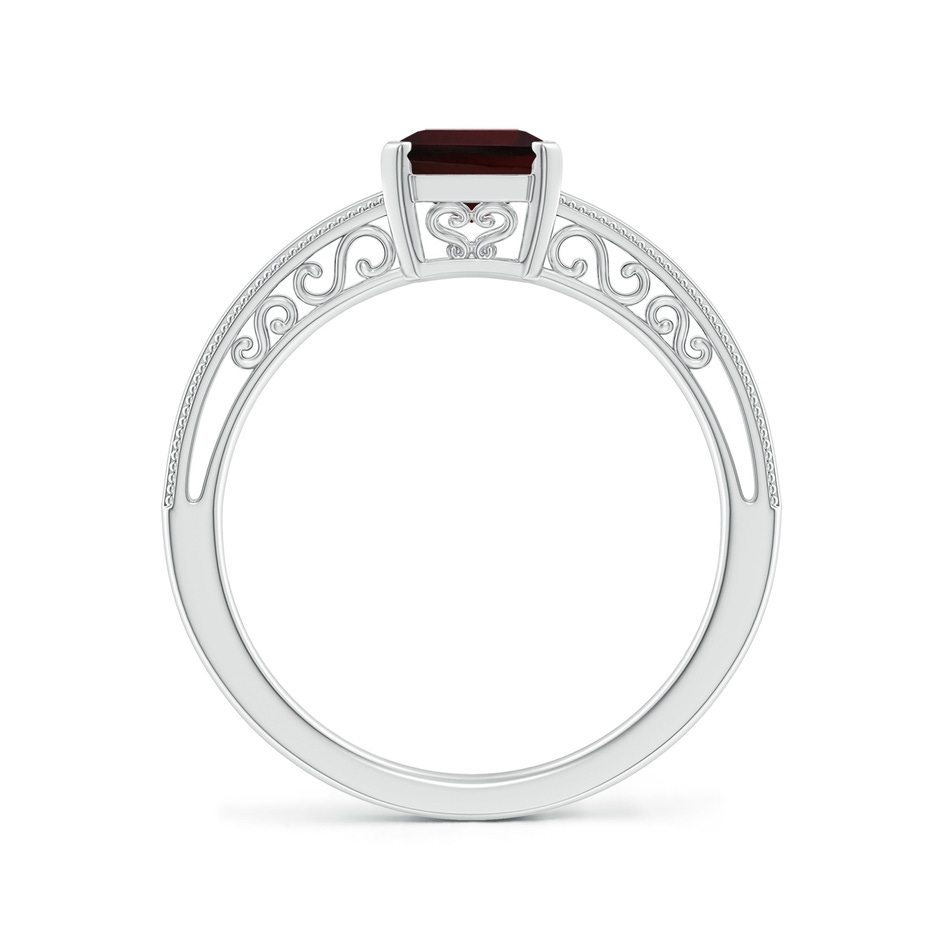 8x6mm A Emerald Cut Garnet Solitaire Ring with Milgrain in White Gold side-1