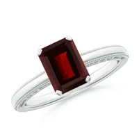 Emerald Cut Garnet Solitaire Ring with Milgrain