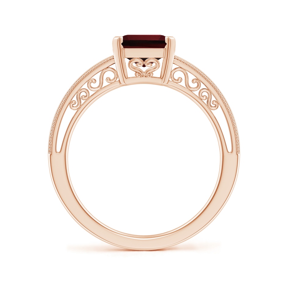 9x7mm AAAA Emerald Cut Garnet Solitaire Ring with Milgrain in Rose Gold Side-1