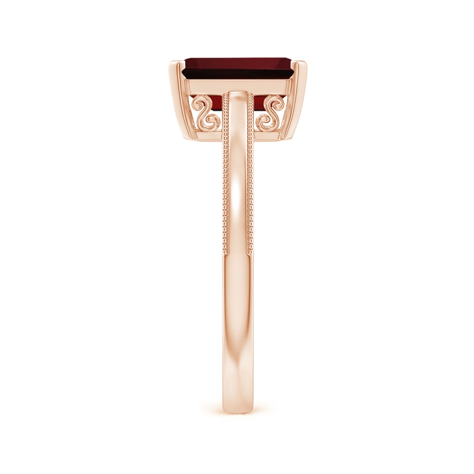 9x7mm AAAA Emerald Cut Garnet Solitaire Ring with Milgrain in Rose Gold Side-2