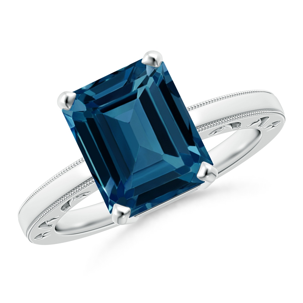 10x8mm AAAA Emerald-Cut London Blue Topaz Solitaire Ring with Milgrain in P950 Platinum