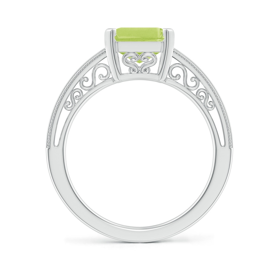 10x8mm A Emerald Cut Peridot Solitaire Ring with Milgrain in White Gold side-1