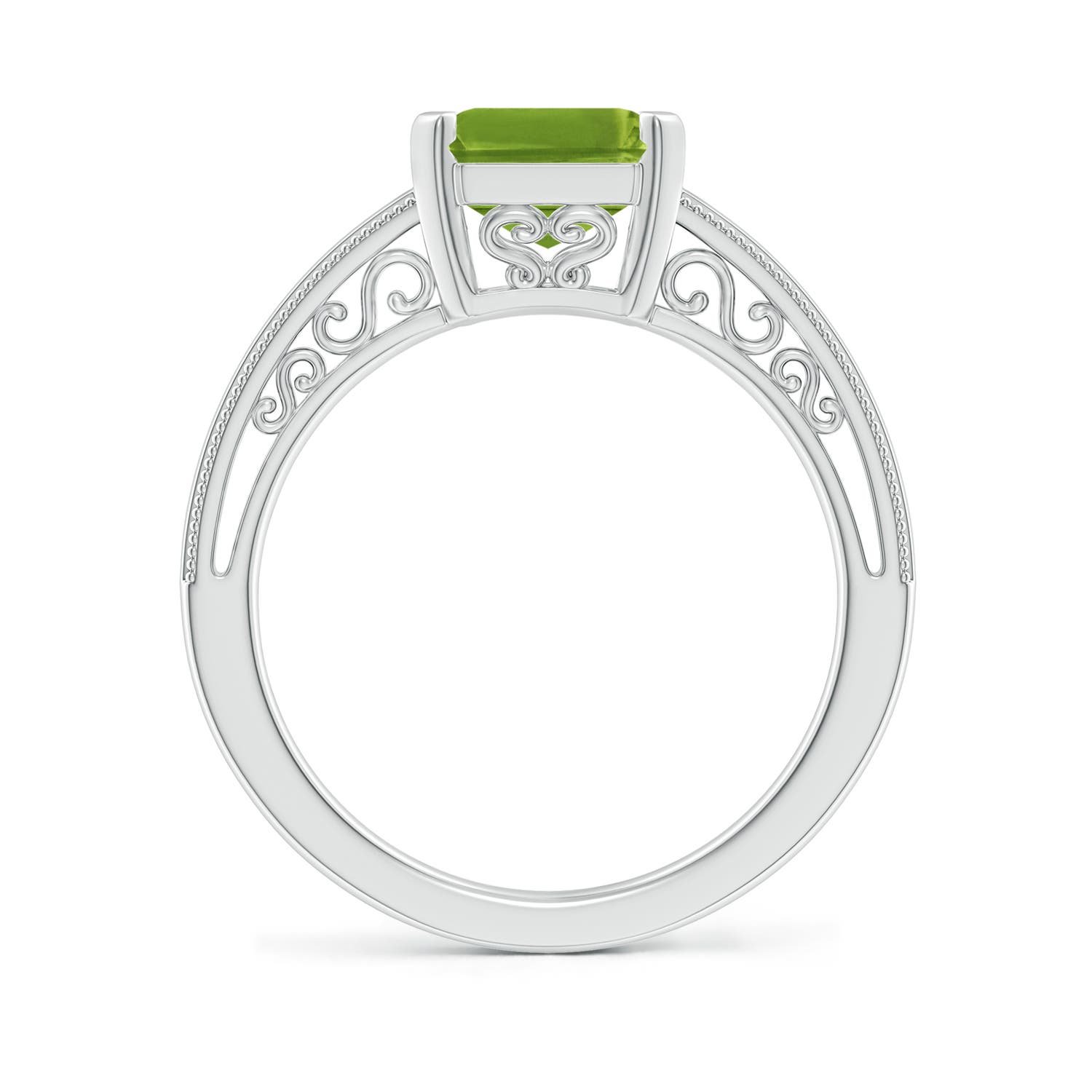 10x8mm AAAA Emerald Cut Peridot Solitaire Ring with Milgrain in P950 Platinum