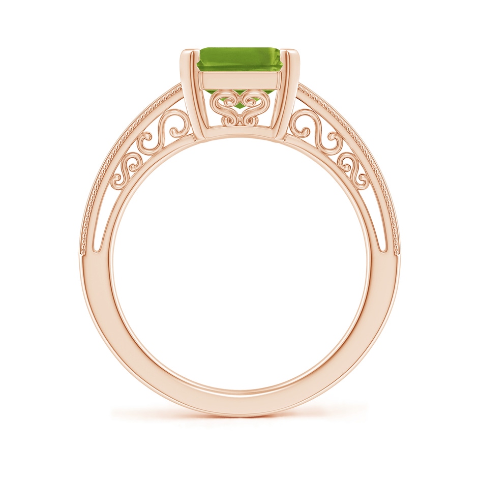 10x8mm AAAA Emerald Cut Peridot Solitaire Ring with Milgrain in Rose Gold side-1
