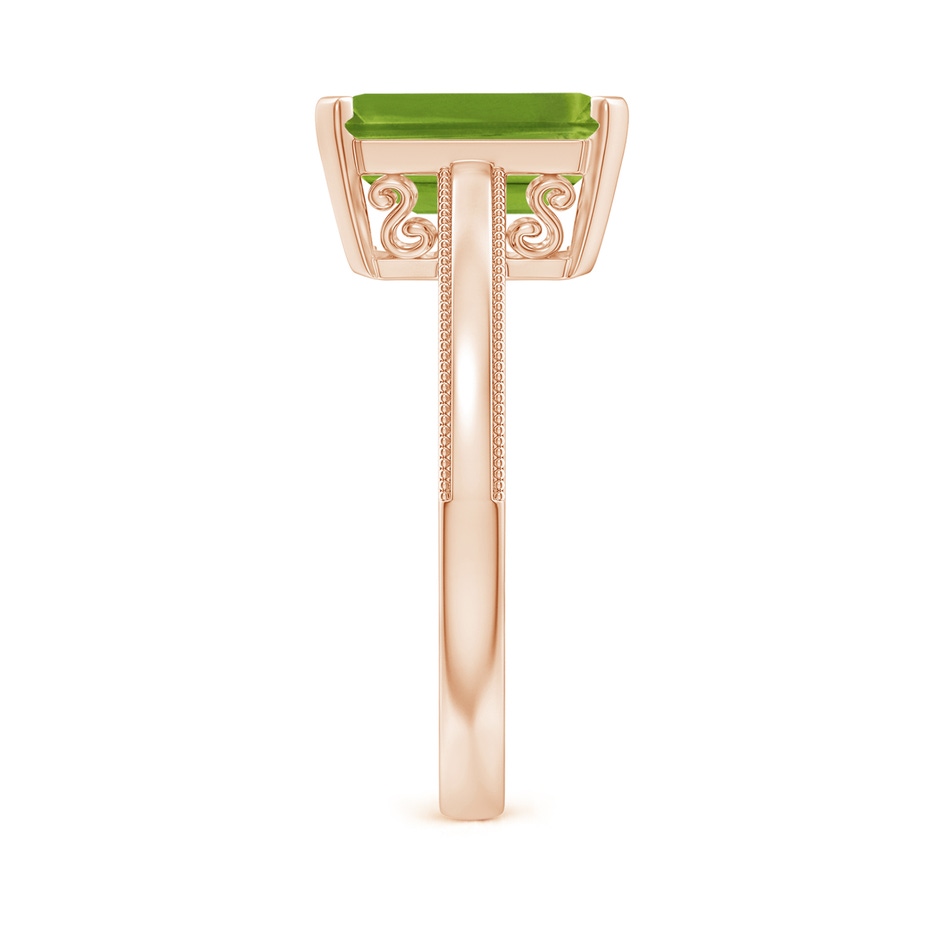 10x8mm AAAA Emerald Cut Peridot Solitaire Ring with Milgrain in Rose Gold side-2