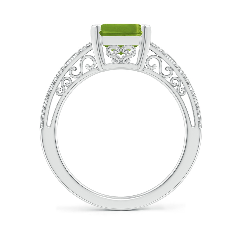 10x8mm AAAA Emerald Cut Peridot Solitaire Ring with Milgrain in White Gold side-1