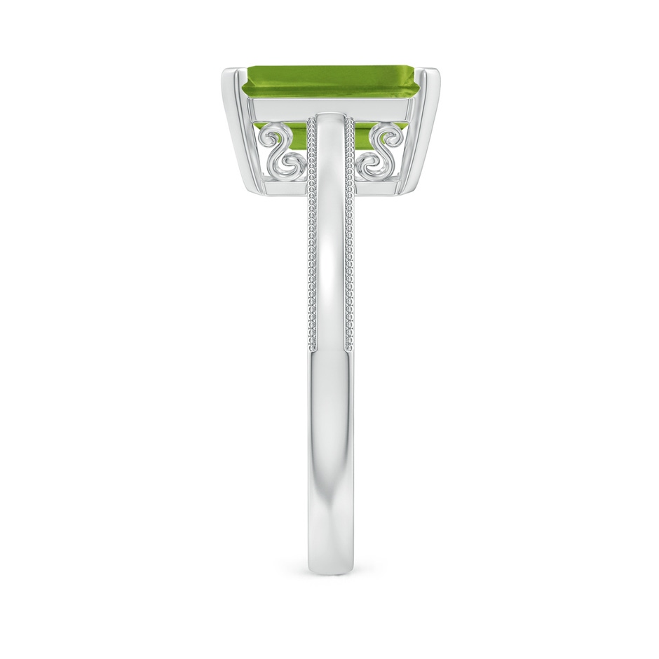 10x8mm AAAA Emerald Cut Peridot Solitaire Ring with Milgrain in White Gold side-2