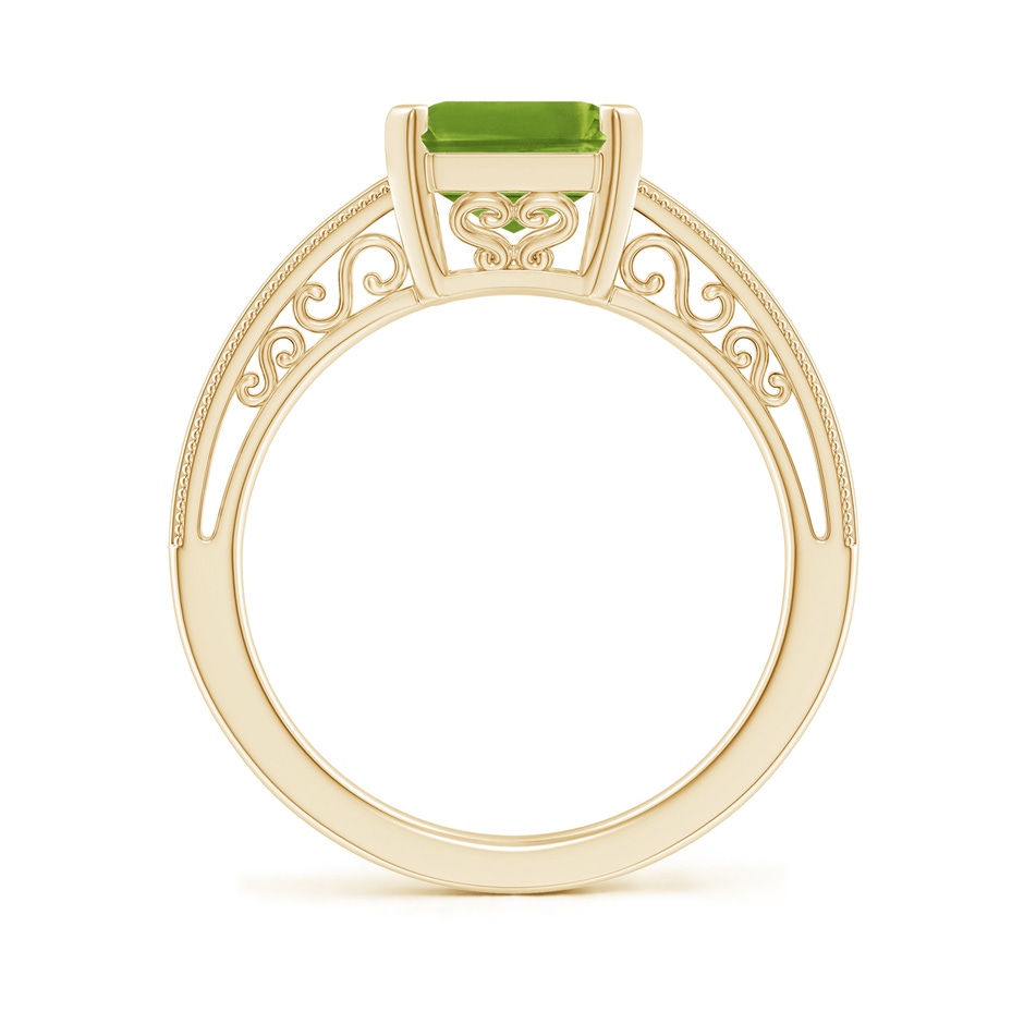 10x8mm AAAA Emerald Cut Peridot Solitaire Ring with Milgrain in Yellow Gold side-1