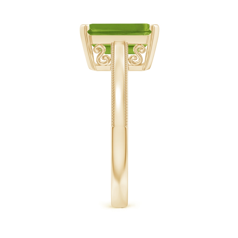 10x8mm AAAA Emerald Cut Peridot Solitaire Ring with Milgrain in Yellow Gold side-2