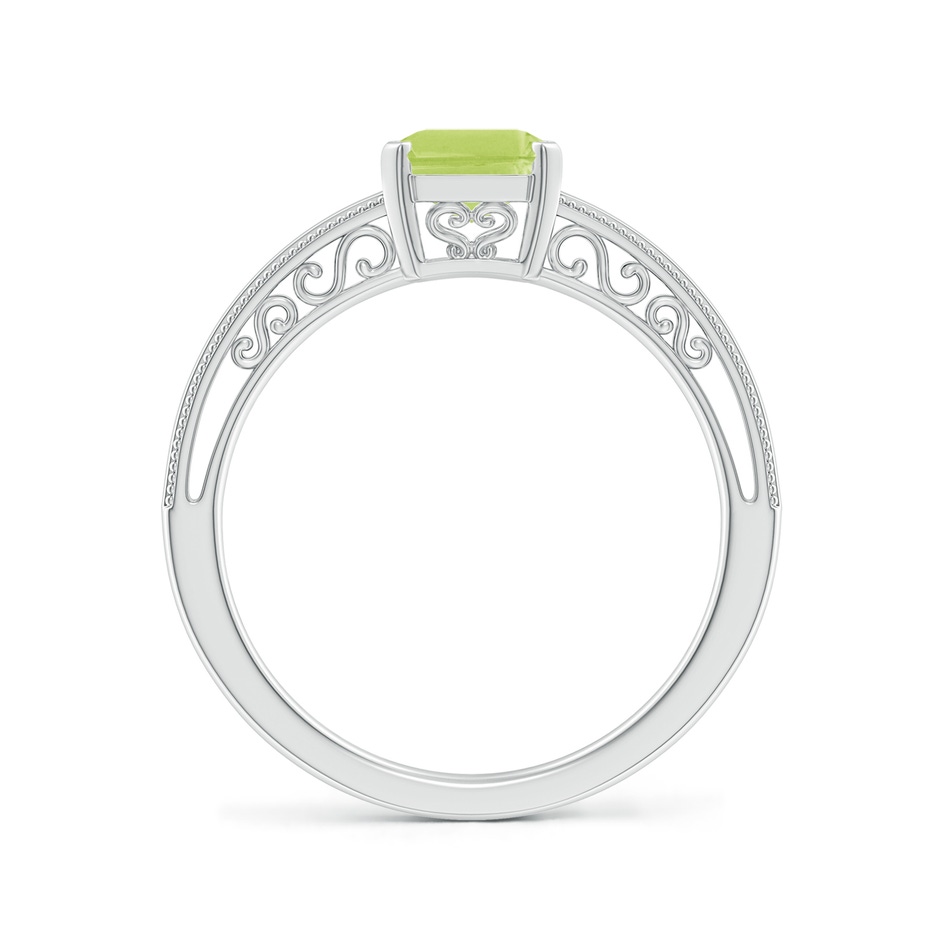 8x6mm A Emerald Cut Peridot Solitaire Ring with Milgrain in White Gold side-1