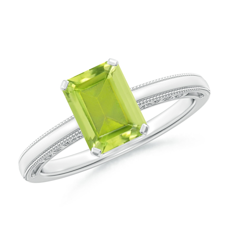 8x6mm AA Emerald Cut Peridot Solitaire Ring with Milgrain in White Gold 