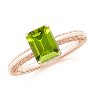 8x6mm AAA Emerald Cut Peridot Solitaire Ring with Milgrain in 10K Rose Gold