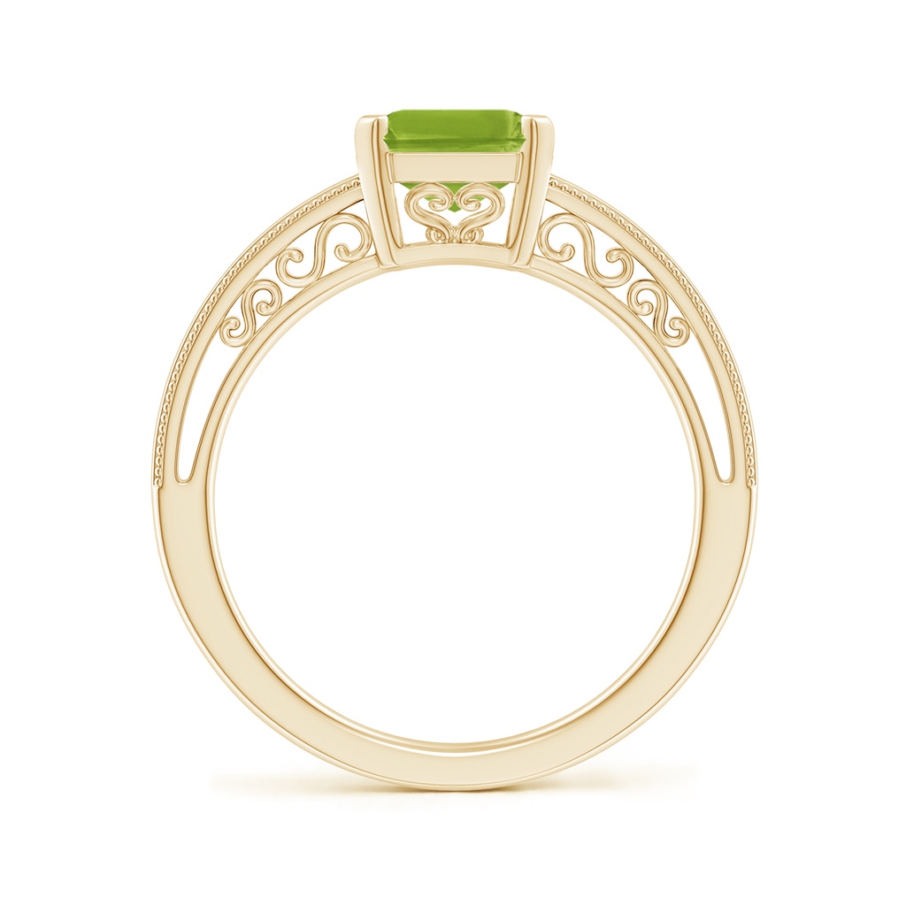 9x7mm AAA Emerald Cut Peridot Solitaire Ring with Milgrain in Yellow Gold Side-1