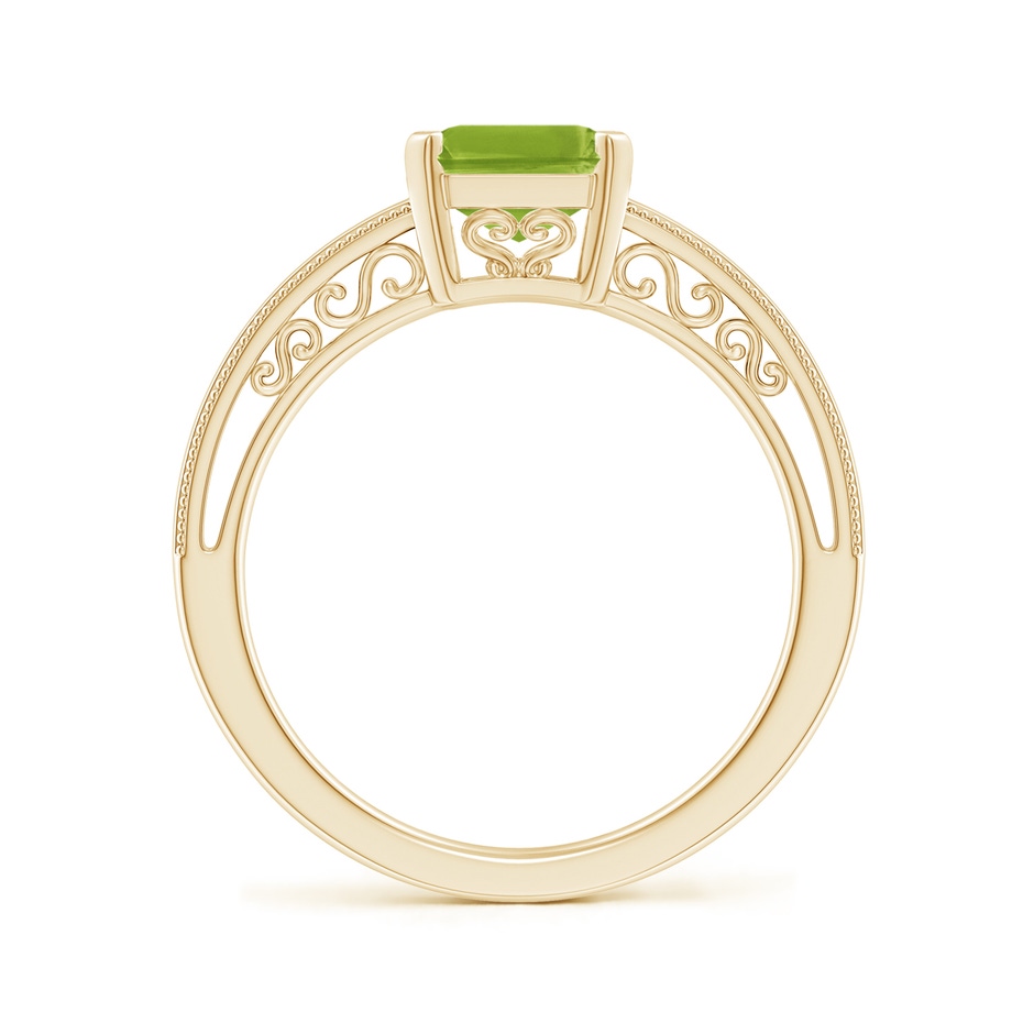 9x7mm AAA Emerald Cut Peridot Solitaire Ring with Milgrain in Yellow Gold side-1