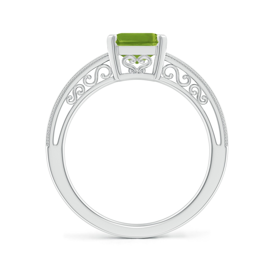 9x7mm AAAA Emerald Cut Peridot Solitaire Ring with Milgrain in White Gold side-1