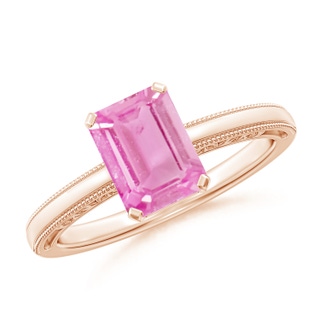 8x6mm A Emerald Cut Pink Sapphire Solitaire Ring with Milgrain in Rose Gold