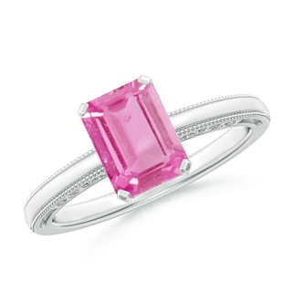 8x6mm AA Emerald Cut Pink Sapphire Solitaire Ring with Milgrain in P950 Platinum