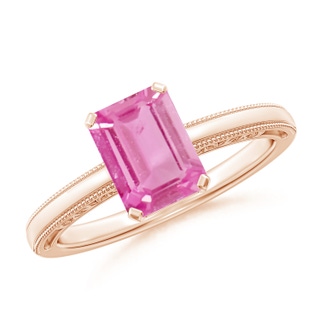 8x6mm AA Emerald Cut Pink Sapphire Solitaire Ring with Milgrain in Rose Gold