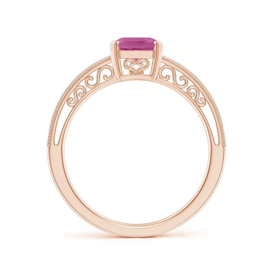 8x6mm AAA Emerald Cut Pink Sapphire Solitaire Ring with Milgrain in Rose Gold side-1