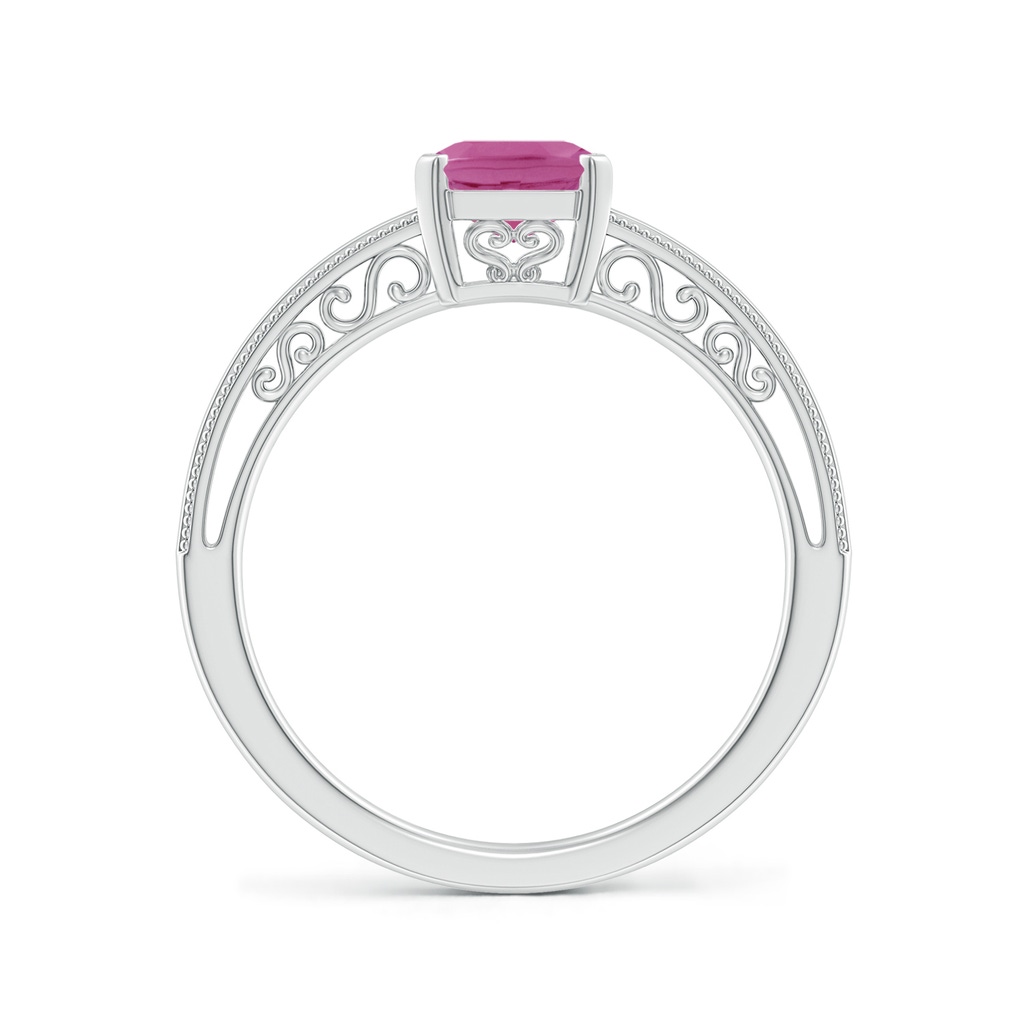8x6mm AAA Emerald Cut Pink Sapphire Solitaire Ring with Milgrain in White Gold - side_1