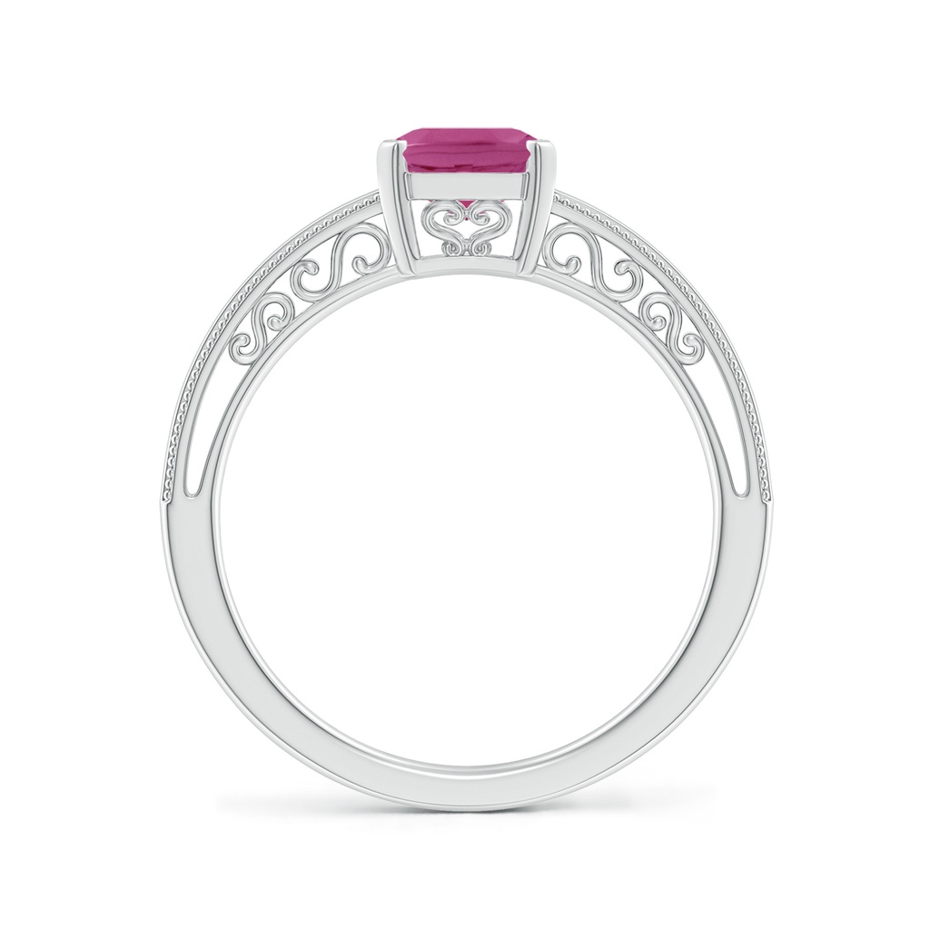 8x6mm AAAA Emerald Cut Pink Sapphire Solitaire Ring with Milgrain in P950 Platinum - side_1