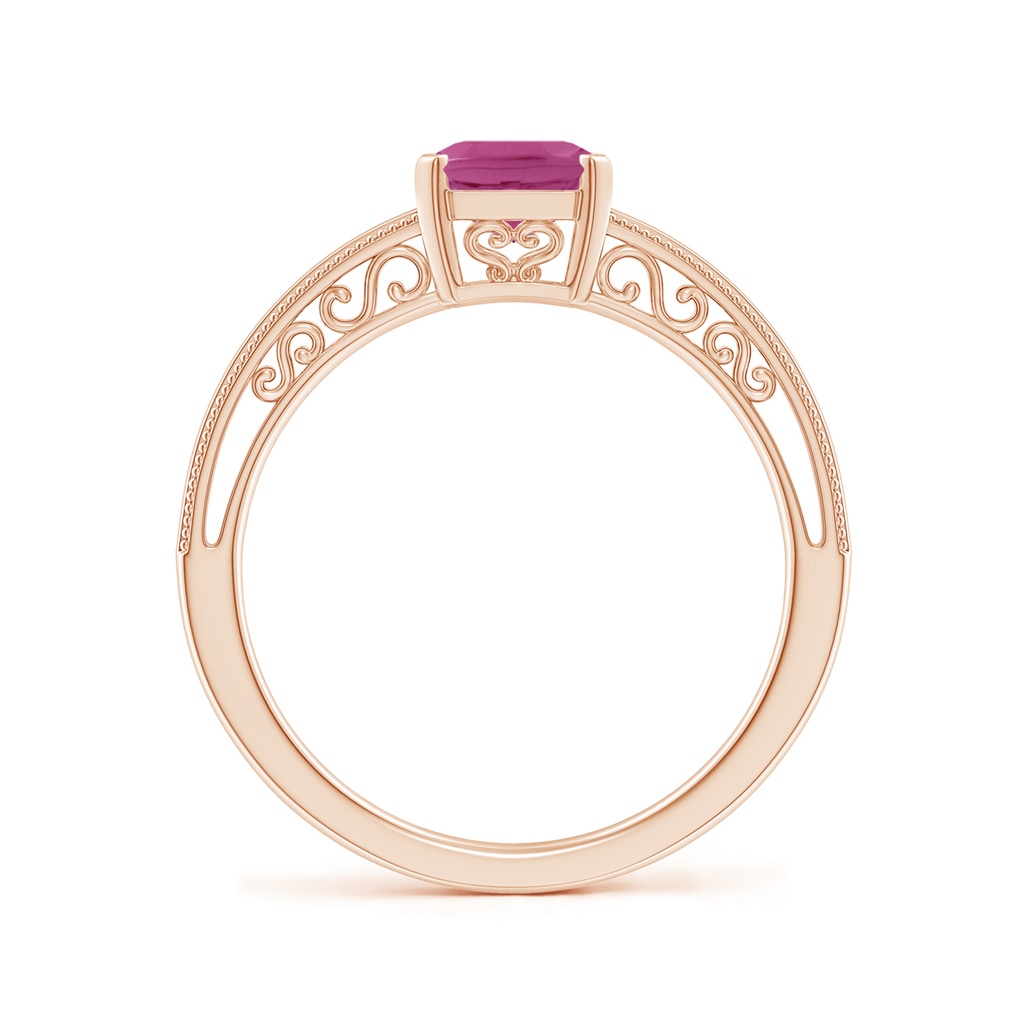 8x6mm AAAA Emerald Cut Pink Sapphire Solitaire Ring with Milgrain in Rose Gold - side_1