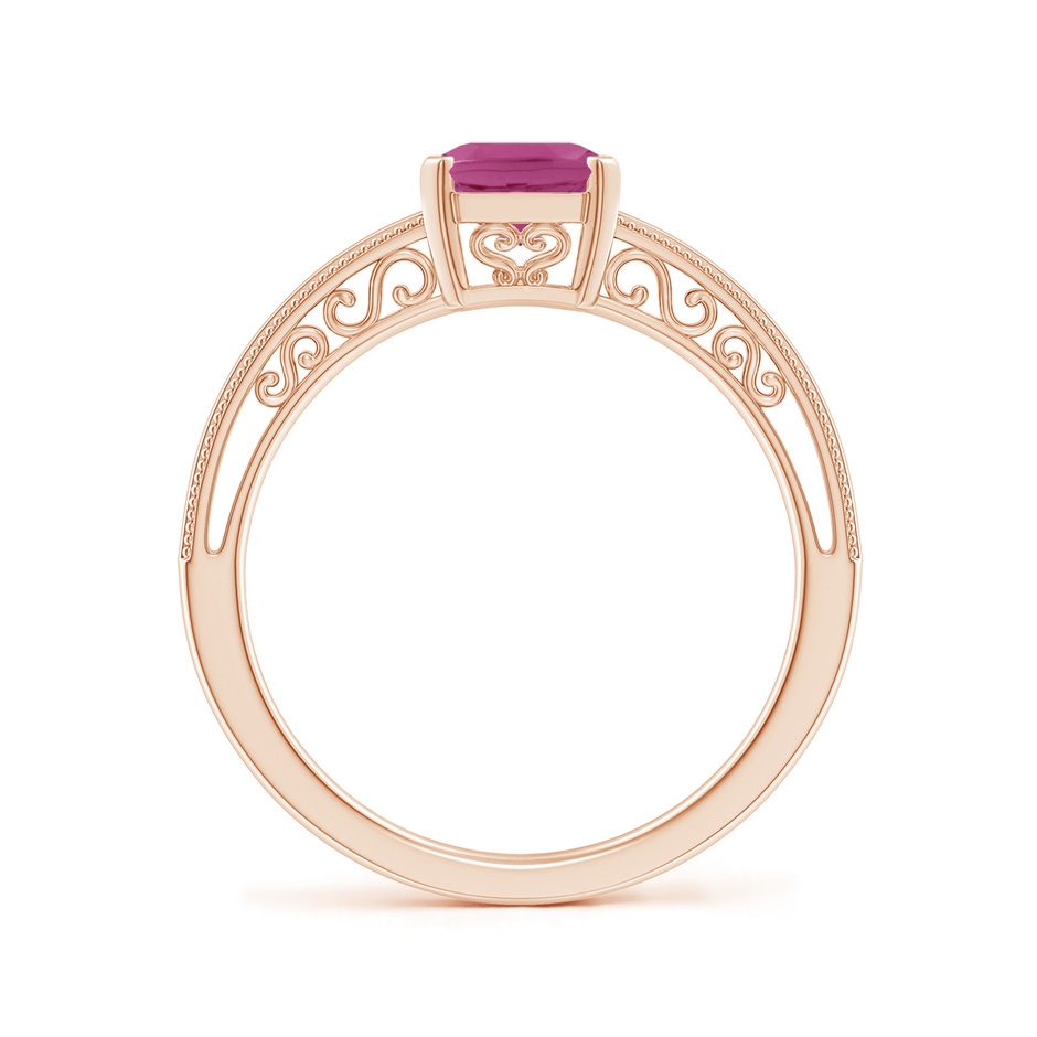 8x6mm AAAA Emerald Cut Pink Sapphire Solitaire Ring with Milgrain in Rose Gold side-1