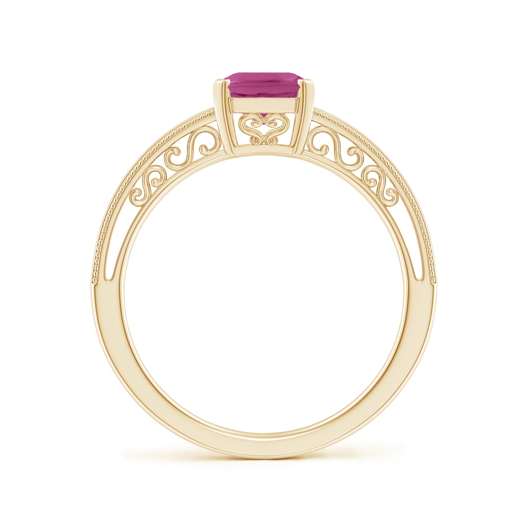 8x6mm AAAA Emerald Cut Pink Sapphire Solitaire Ring with Milgrain in Yellow Gold - side_1