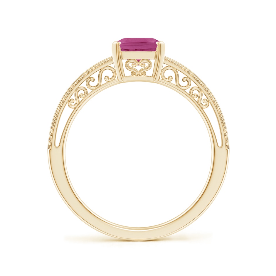 8x6mm AAAA Emerald Cut Pink Sapphire Solitaire Ring with Milgrain in Yellow Gold side-1