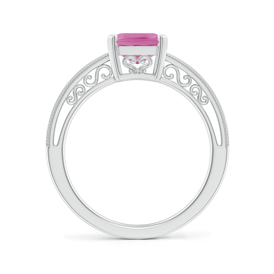 9x7mm AA Emerald Cut Pink Sapphire Solitaire Ring with Milgrain in P950 Platinum side-1