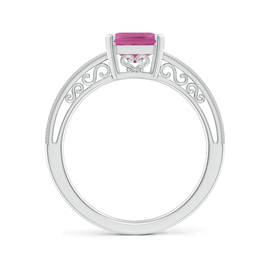 9x7mm AAA Emerald Cut Pink Sapphire Solitaire Ring with Milgrain in P950 Platinum side-1