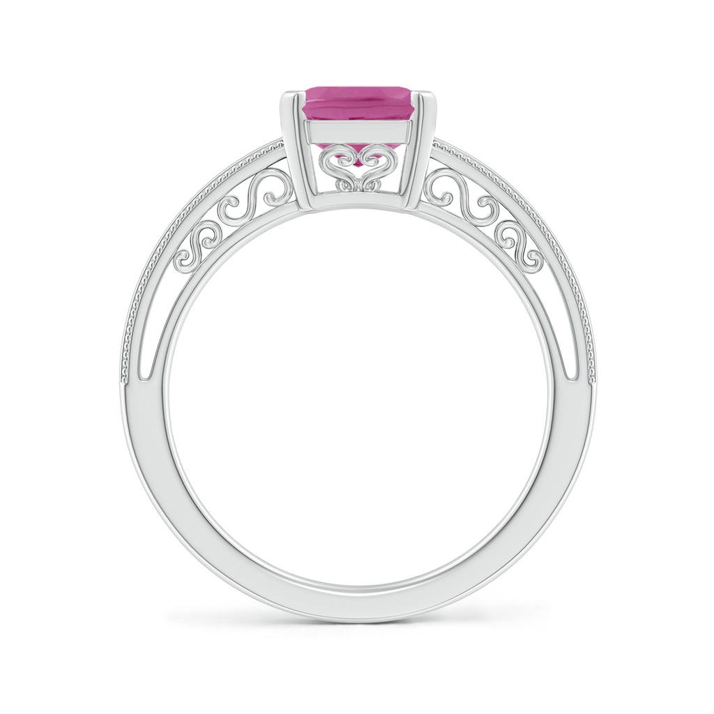9x7mm AAA Emerald Cut Pink Sapphire Solitaire Ring with Milgrain in White Gold Side-1
