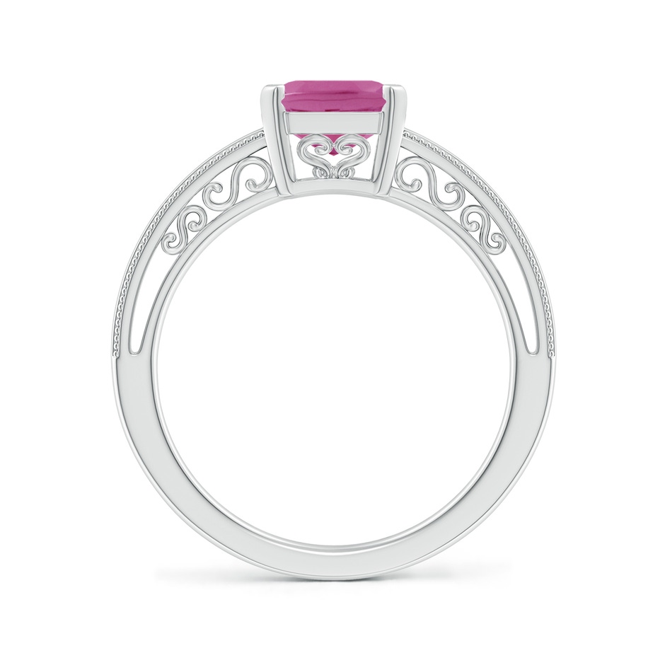 9x7mm AAA Emerald Cut Pink Sapphire Solitaire Ring with Milgrain in White Gold side-1