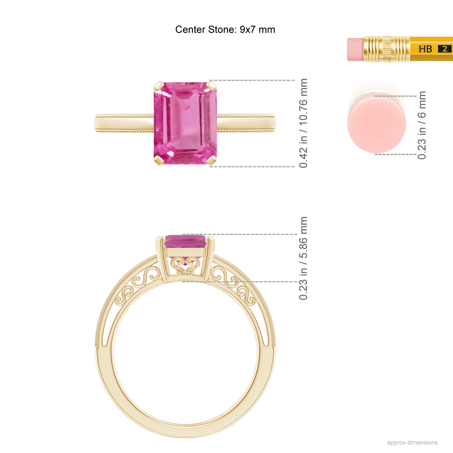 AAA - Pink Sapphire / 2 CT / 14 KT Yellow Gold