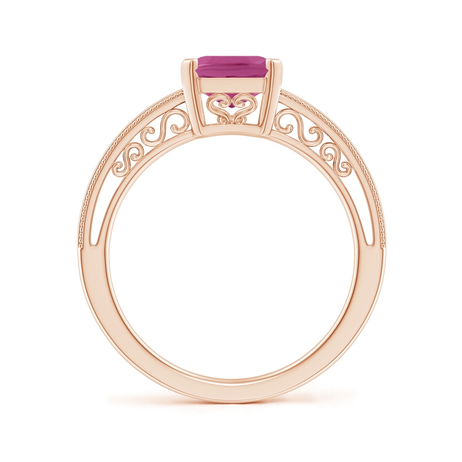 9x7mm AAAA Emerald Cut Pink Sapphire Solitaire Ring with Milgrain in Rose Gold side-1