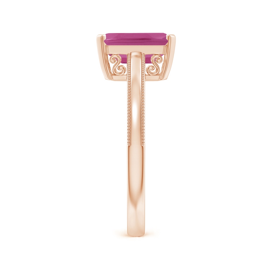 9x7mm AAAA Emerald Cut Pink Sapphire Solitaire Ring with Milgrain in Rose Gold side-2